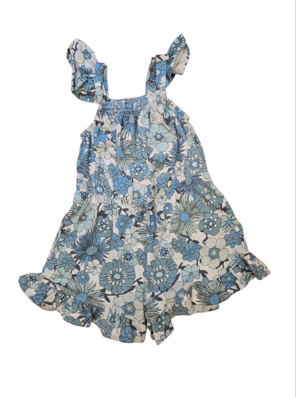 Jessica Simpson Blue Floral Ruffle Shorts Romper